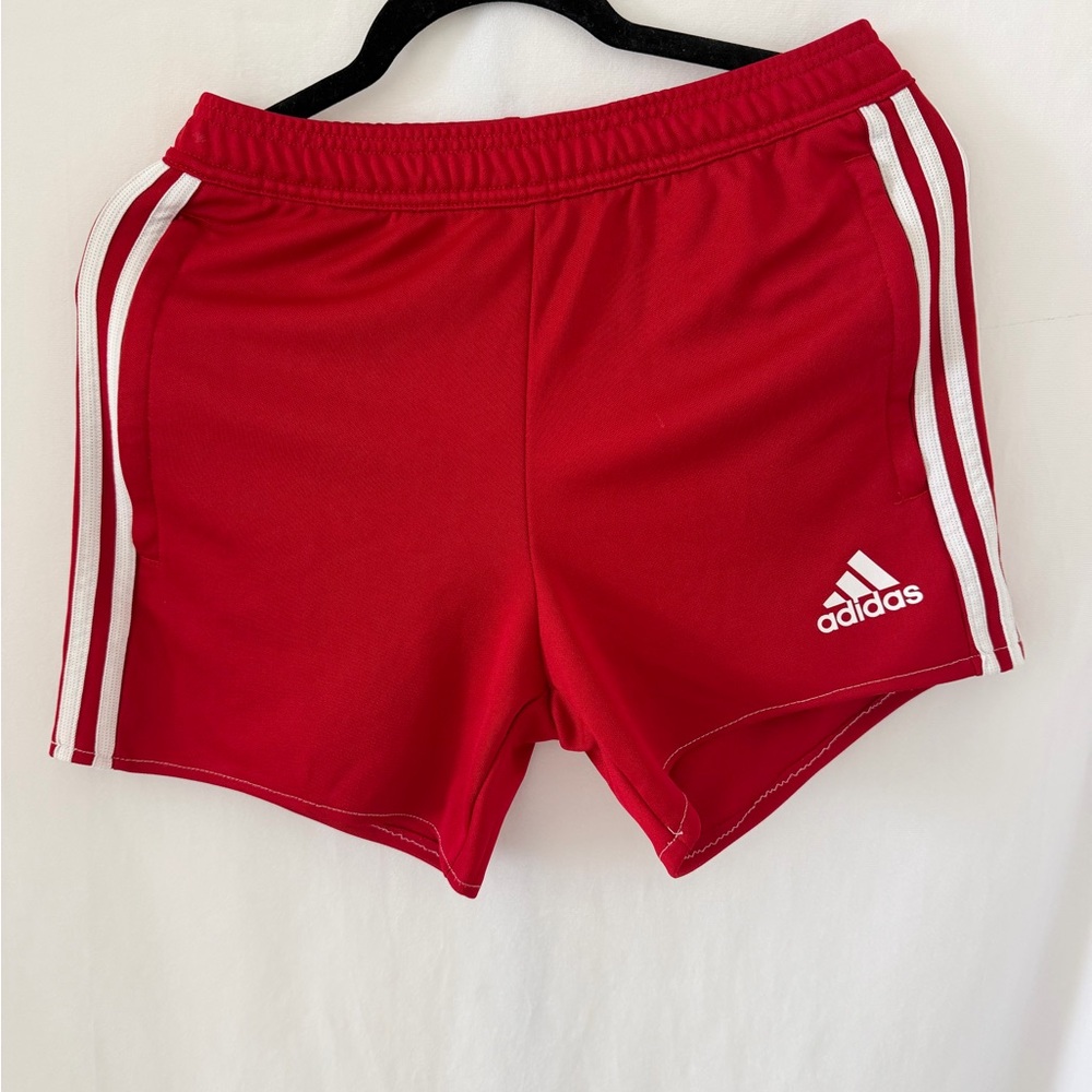 Adidas Red Shorts with White Stripes